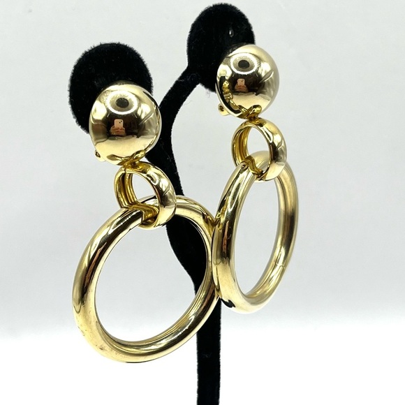 Vintage Hoop Clip on Earrings Gold Tone Large Statement 70’s Style - Picture 11 of 13